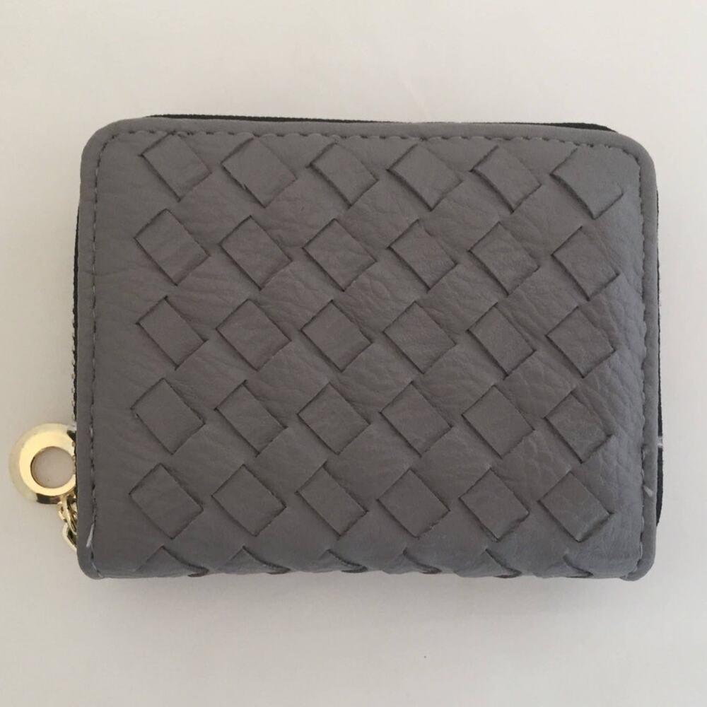 Woven Wallet Mini Zip Around Card Grey